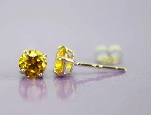 14K Solid White Gold 4mm Round Birthstone Stud Earrings with Push Back