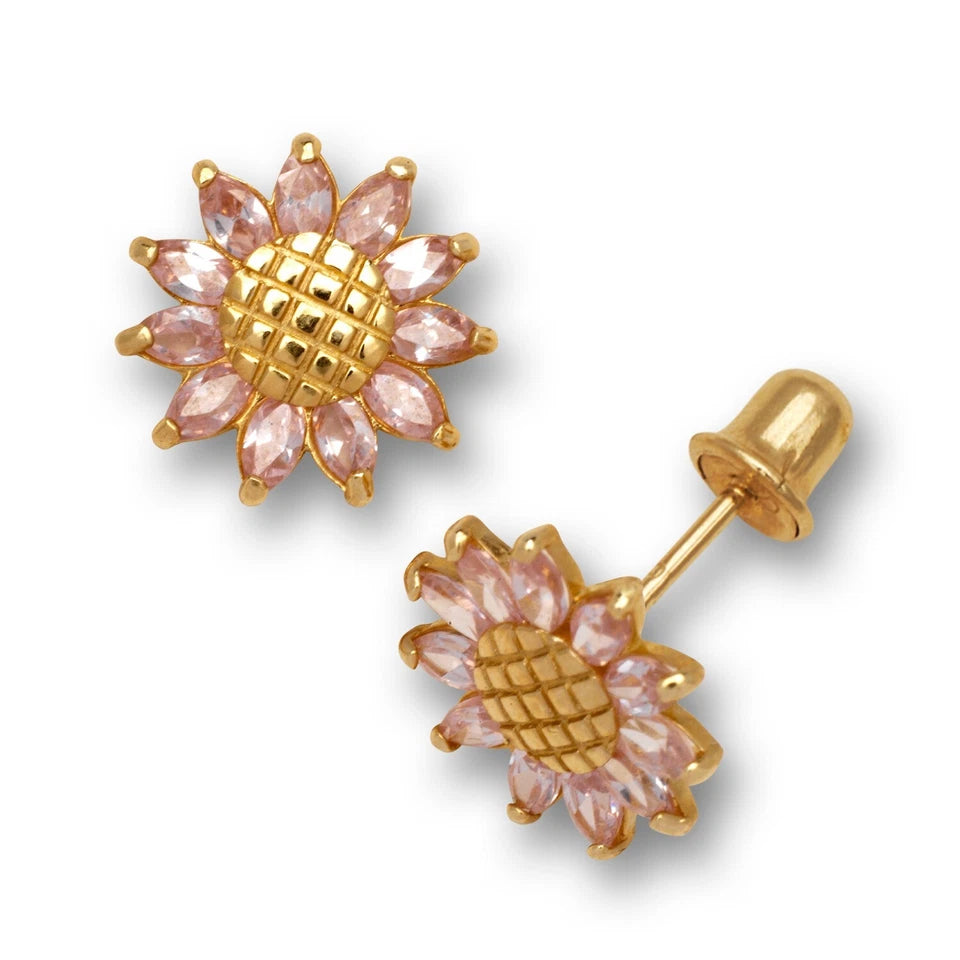 14K Yellow Gold Flower Shaped Gorgeous Studs Earrings for Girl