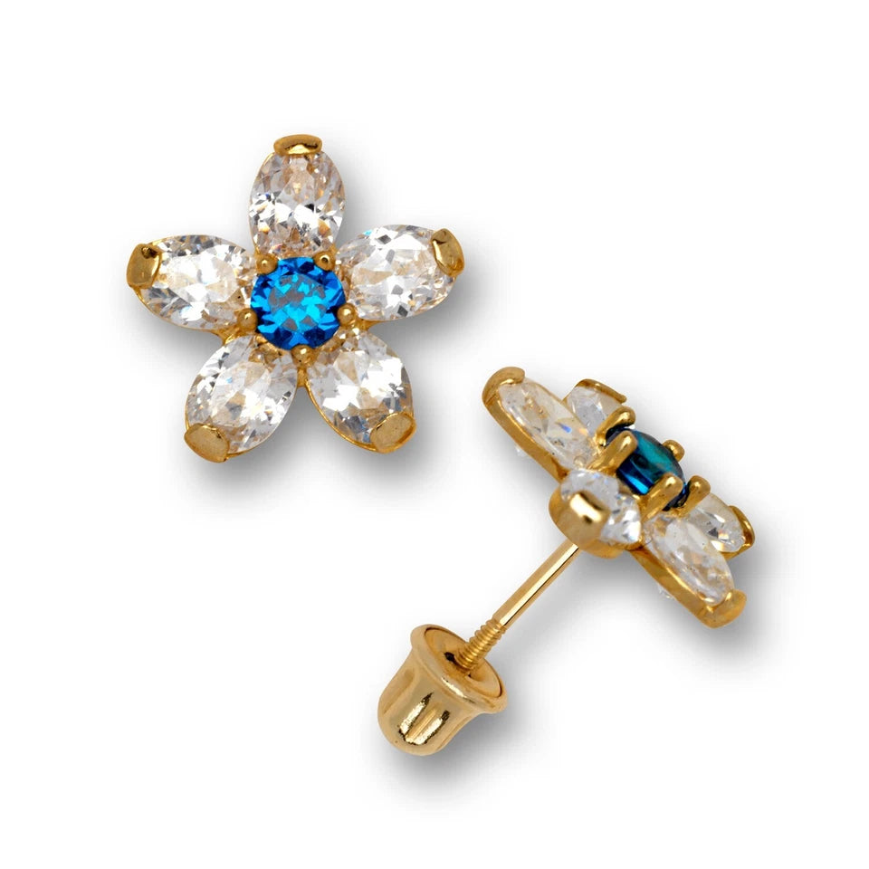 14K Yellow Gold Cz Flower Stud Affordable & Pretty Earrings for Women