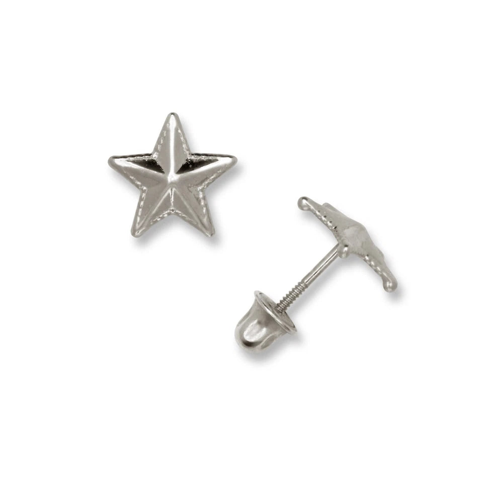 14K Yellow & White Gold Pretty Star Screw Back Stud Earrings for Women