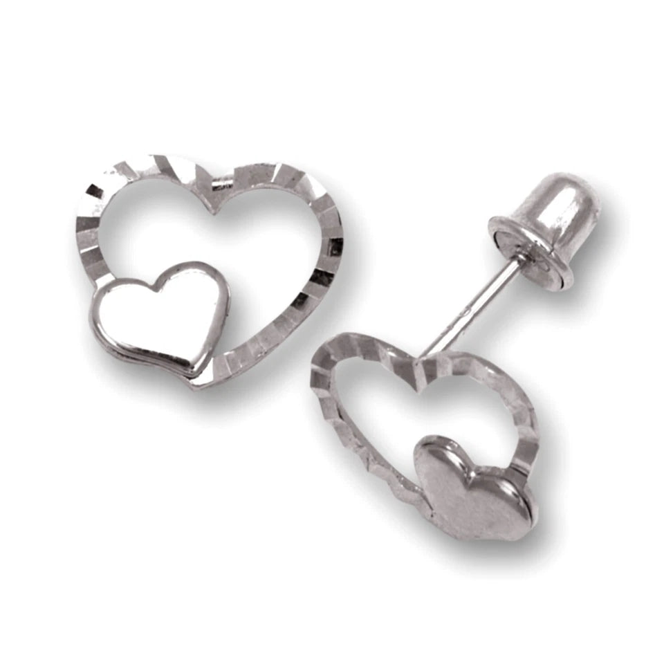 14K Yellow & White Gold Love Stud Earrings for Women
