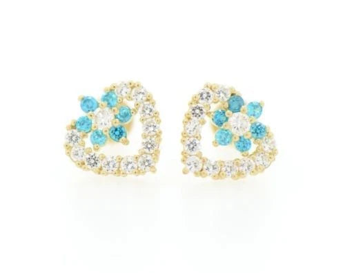 14K Yellow Gold Stud Heart Shape CZ Stud Earrings