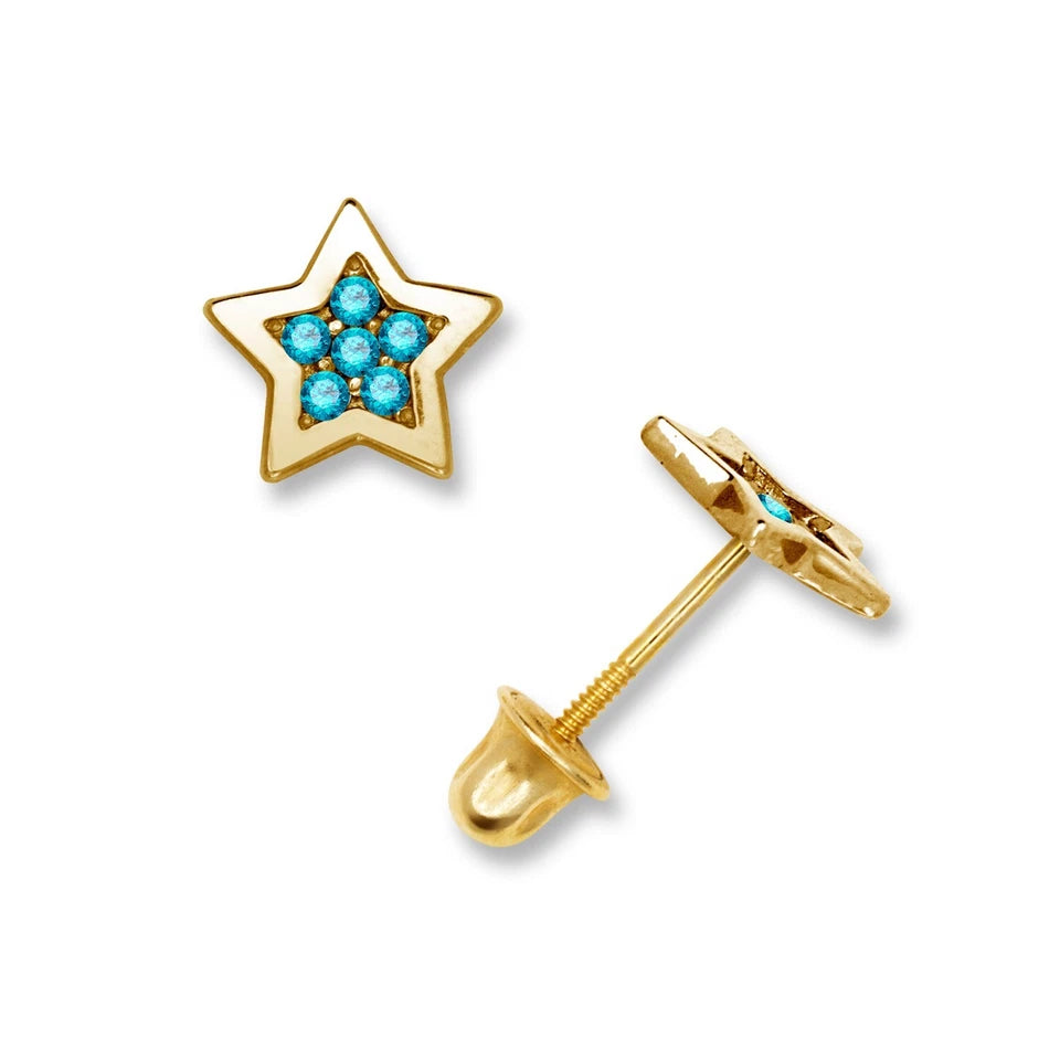 14k Yellow Gold Beautiful Star Screw Back Stud Earrings for Women