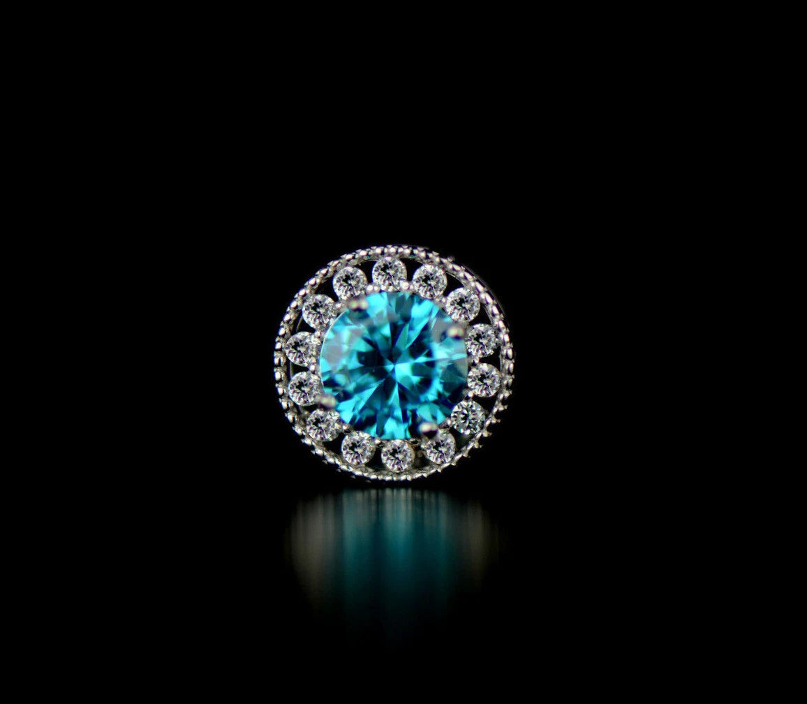 14k White Gold Halo Round Pendant
