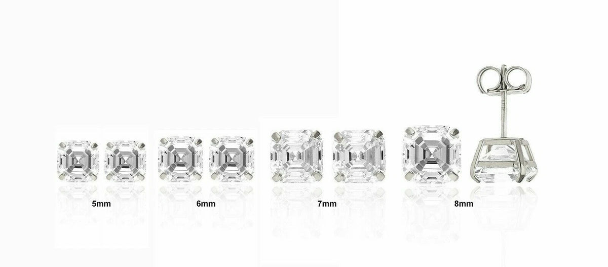 14K White Gold Asscher Cut Stud Earrings Push Back