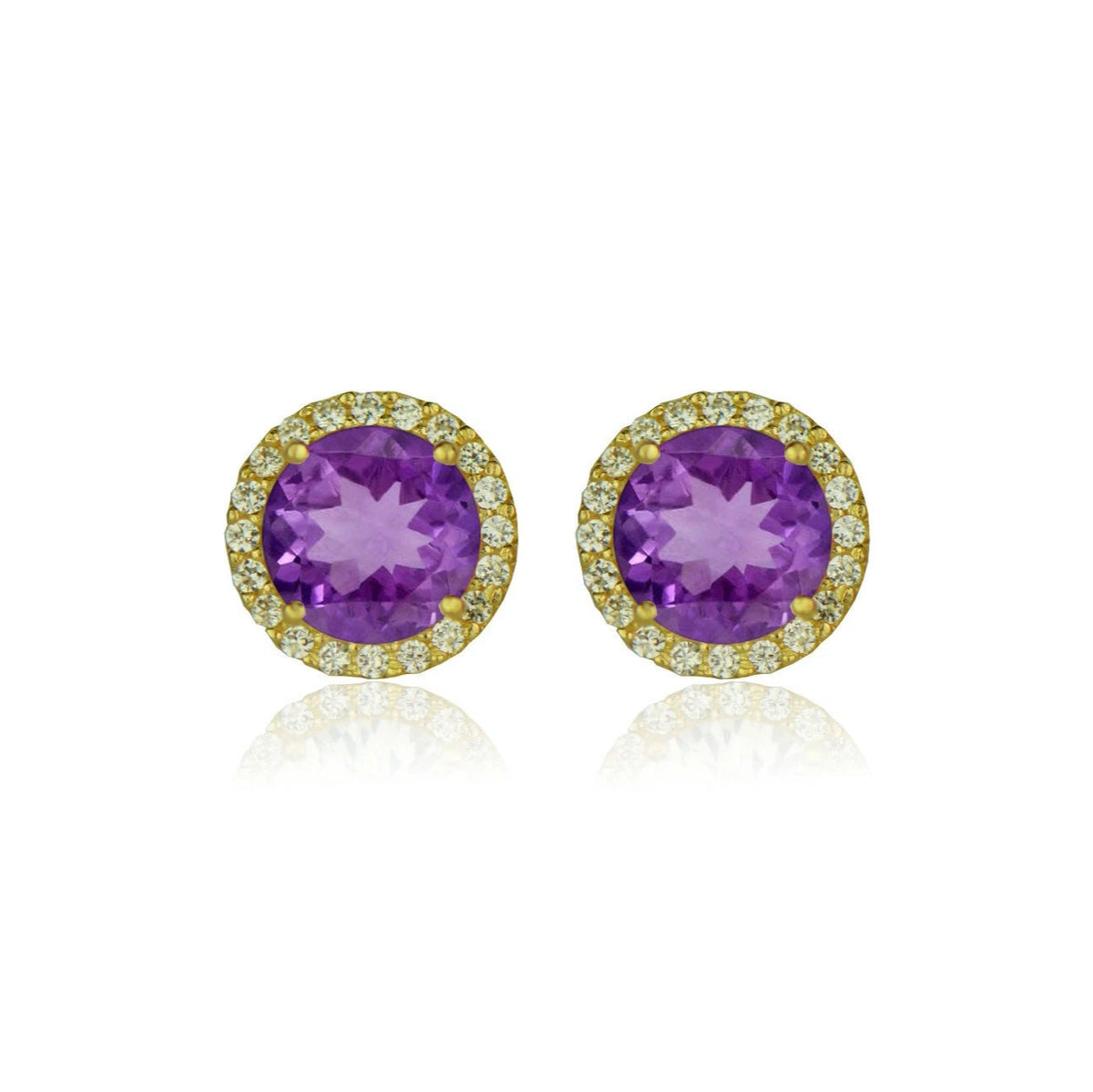 14K Yellow Gold 10mm Round Halo CZ Stud Push Back Earrings