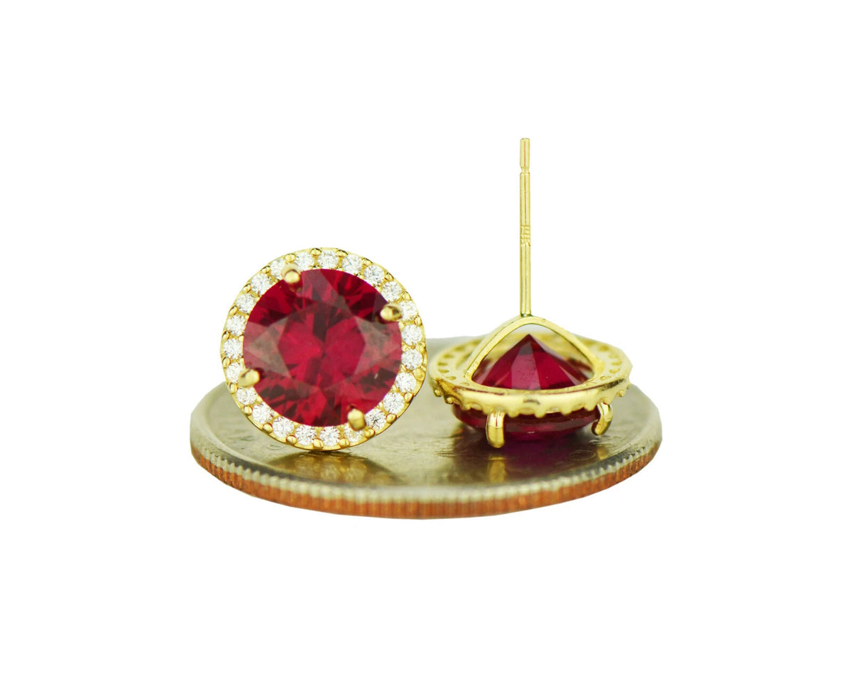 14K Yellow Gold 10mm Round Halo CZ Stud Push Back Earrings