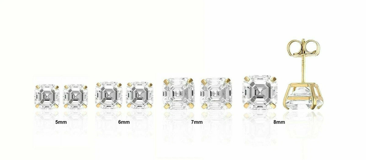 14K Yellow Gold Asscher Cut Push Back Stud Earrings for Women