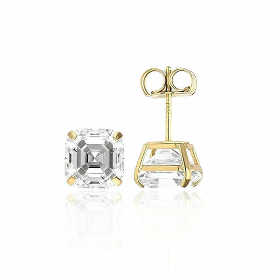 14K Yellow Gold Asscher Cut Push Back Stud Earrings for Women
