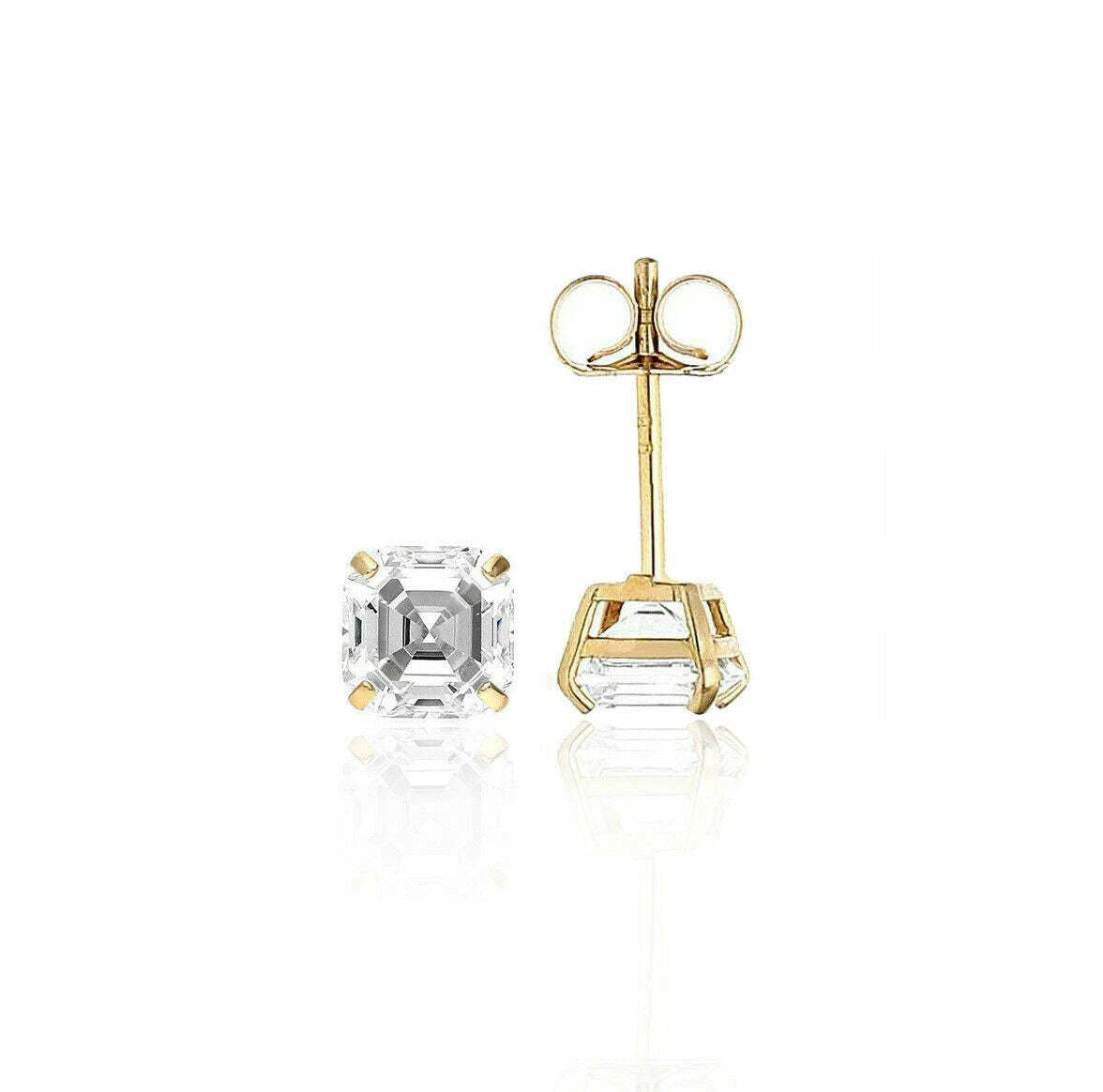 14K Yellow Gold Asscher Cut Push Back Stud Earrings for Women