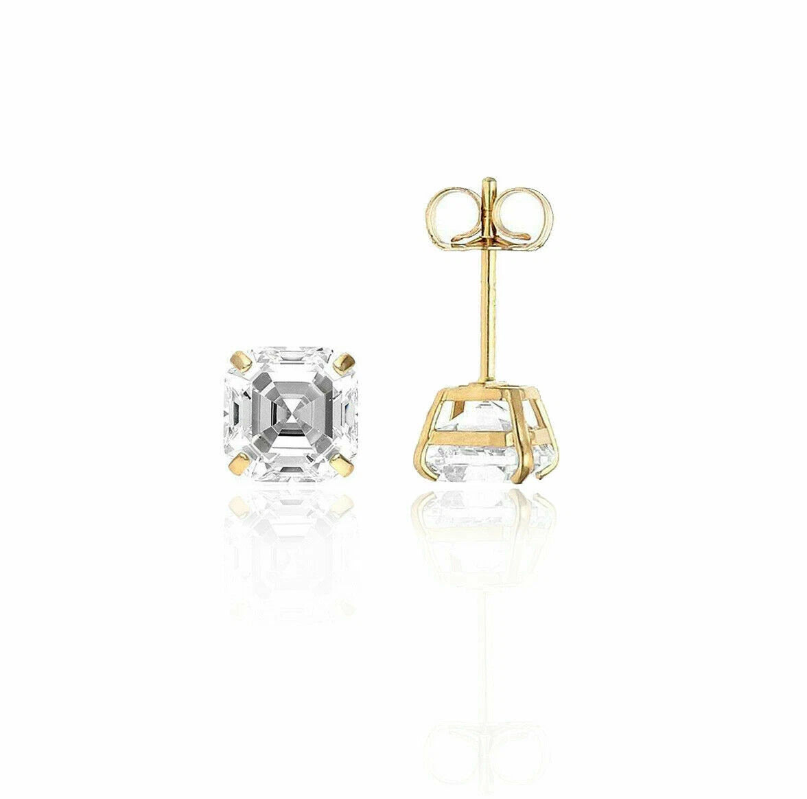 14K Yellow Gold Asscher Cut Push Back Stud Earrings for Women
