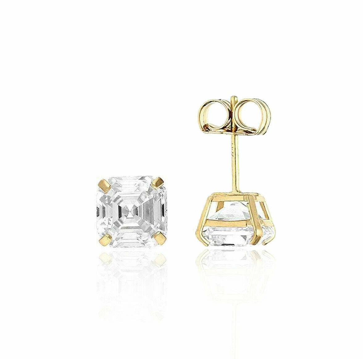14K Yellow Gold Asscher Cut Push Back Stud Earrings for Women