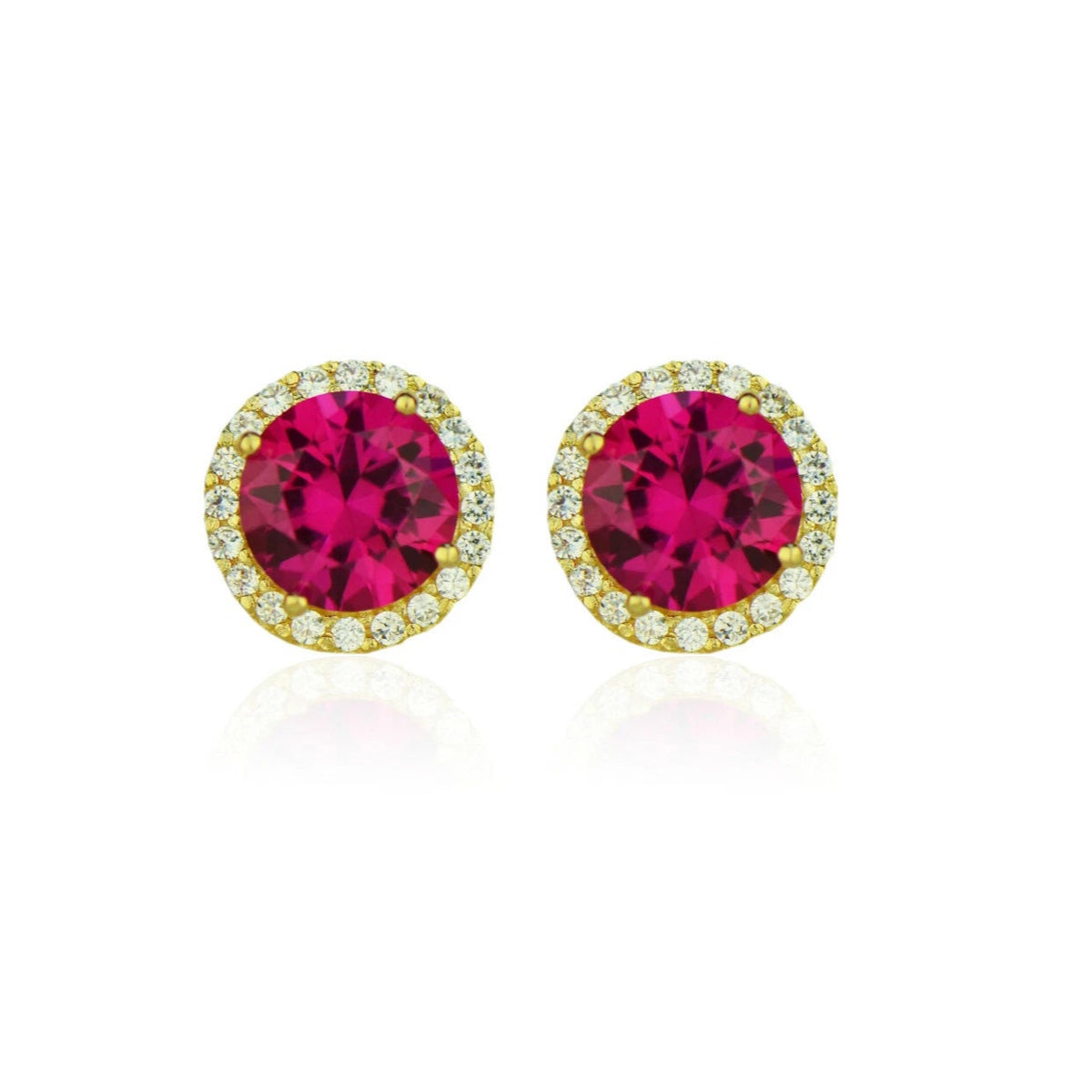 14K Yellow Gold Round Halo CZ Stud Push Back Earrings