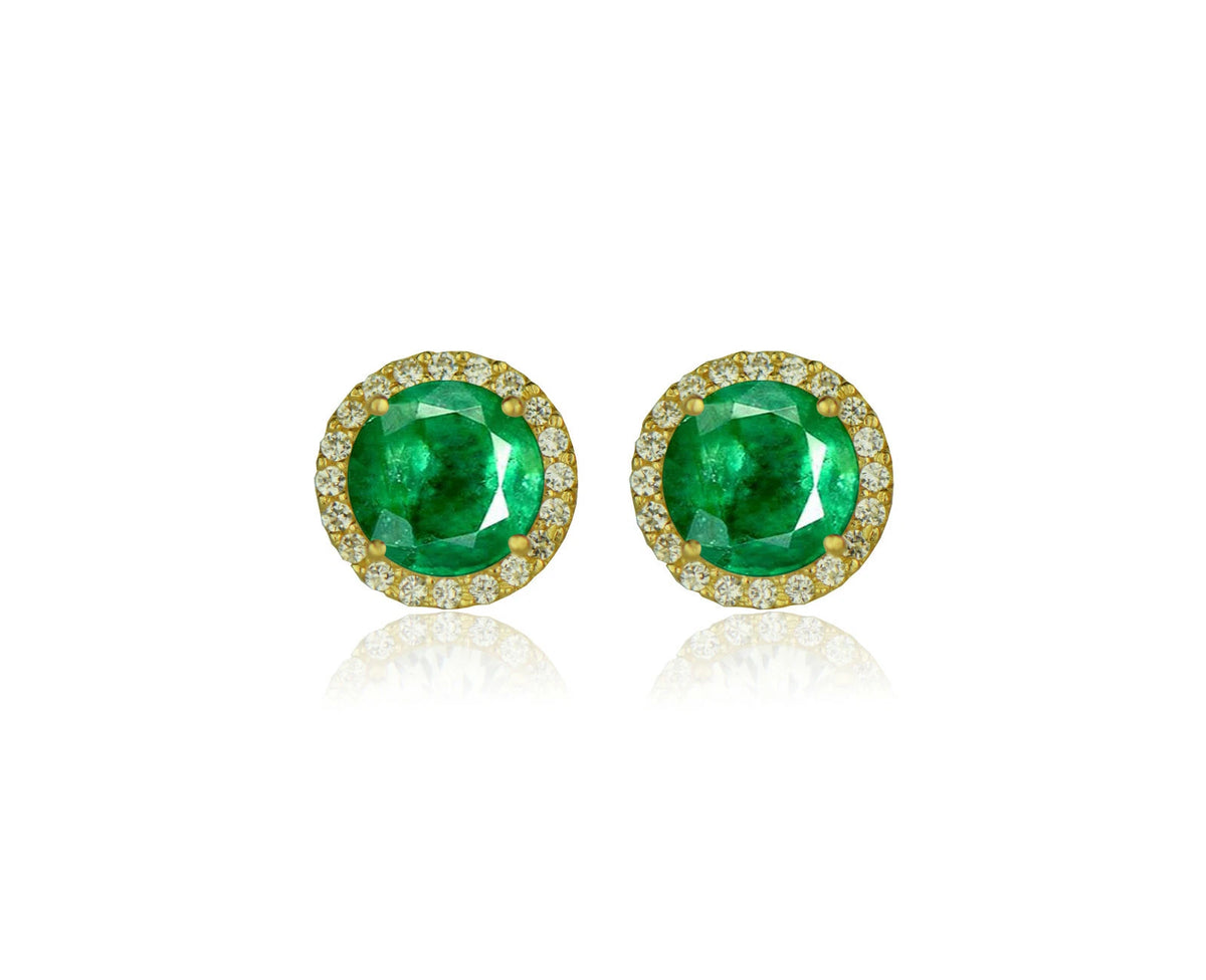 14K Yellow Gold Round Halo CZ Stud Push Back Earrings