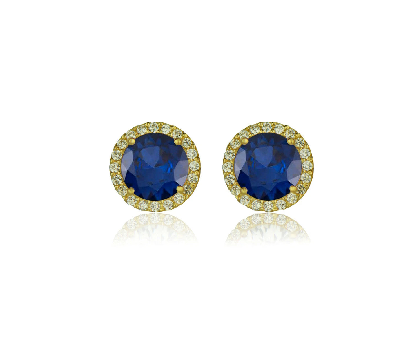 14K Yellow Gold Round Halo CZ Stud Push Back Earrings