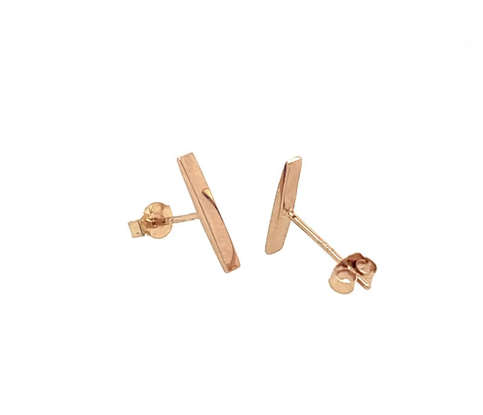 14K Yellow / White / Rose Gold Bar Stud Earrings