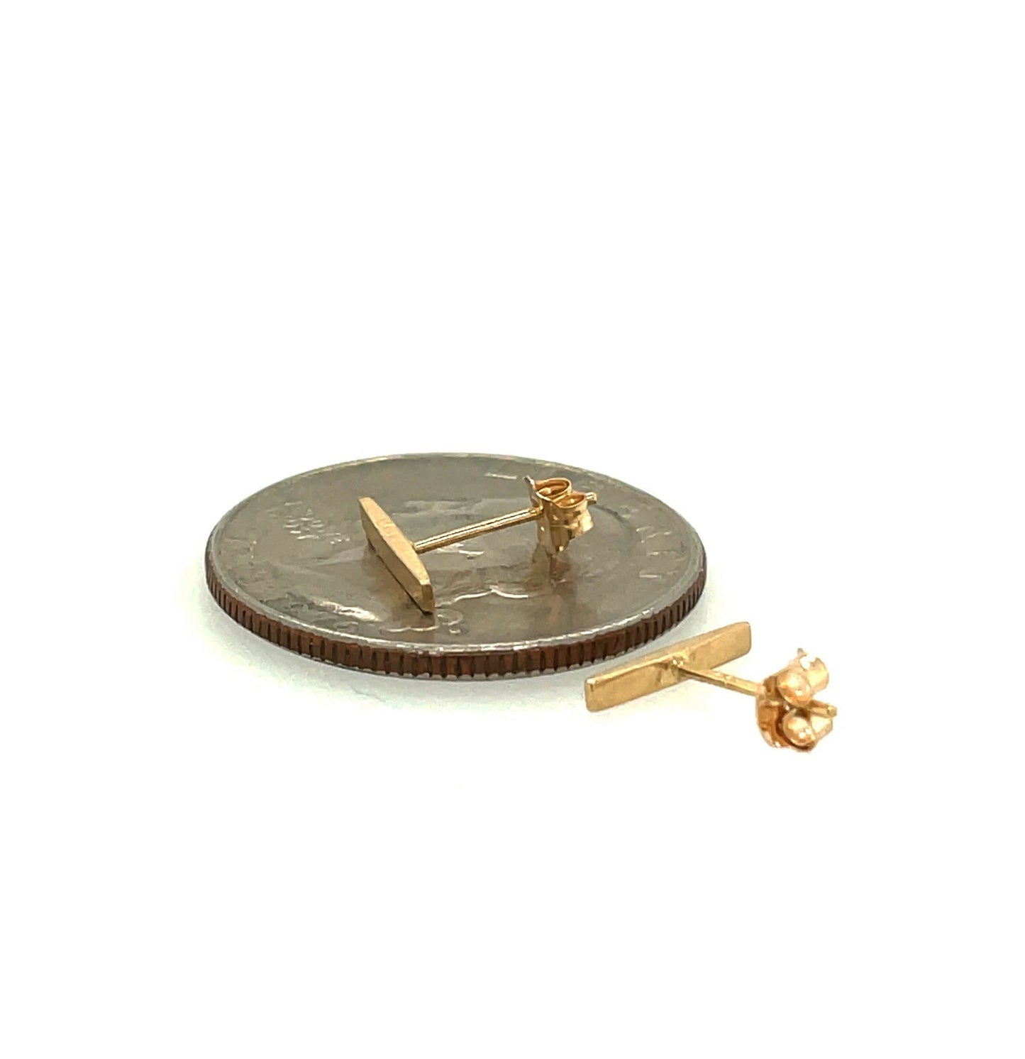 14K Yellow / White / Rose Gold Bar Stud Earrings