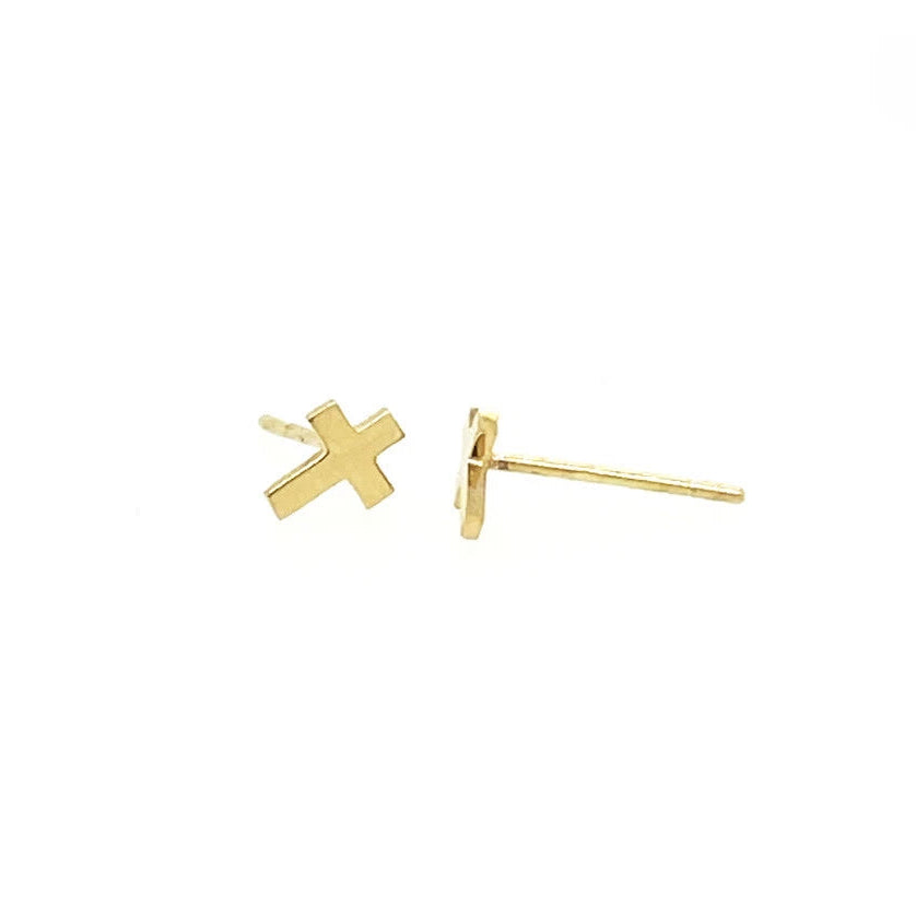 14K Yellow / White / Rose Gold Cross Stud Earring
