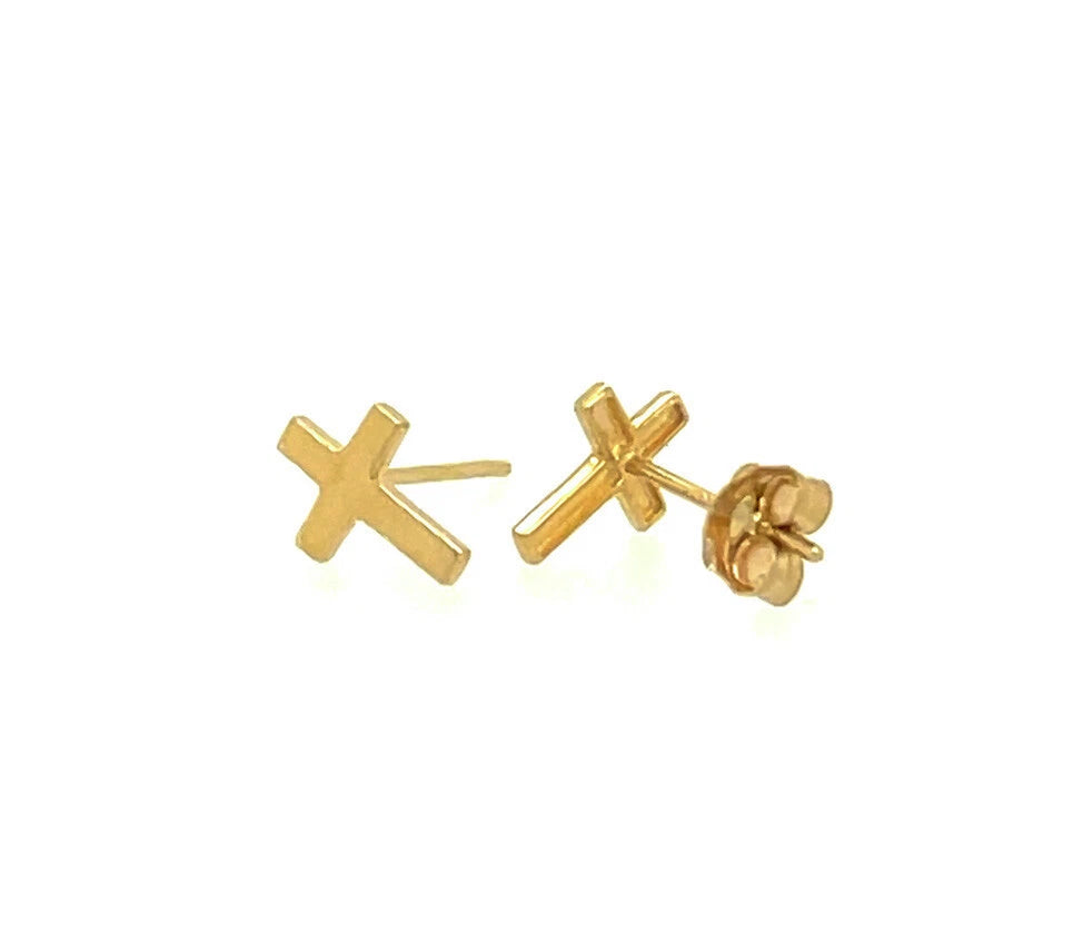14K Yellow / White / Rose Gold Cross Stud Earring