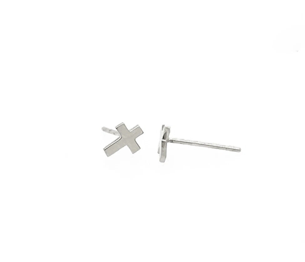 14K Yellow / White / Rose Gold Cross Stud Earring