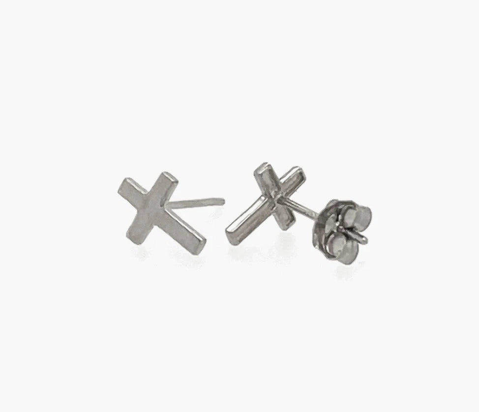14K Yellow / White / Rose Gold Cross Stud Earring