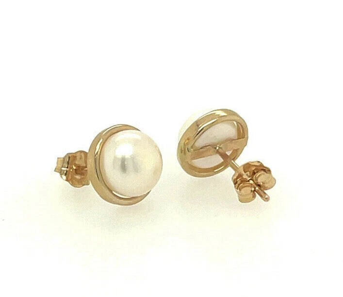 14K Yellow and White Pearl Stud Earrings