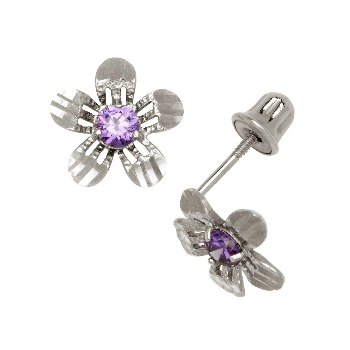 14K Yellow or White Gold Cubic Zirconia Flower Earrings with Screw Back