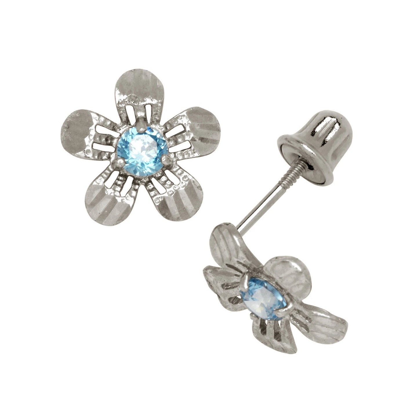 14K Yellow or White Gold Cubic Zirconia Flower Earrings with Screw Back