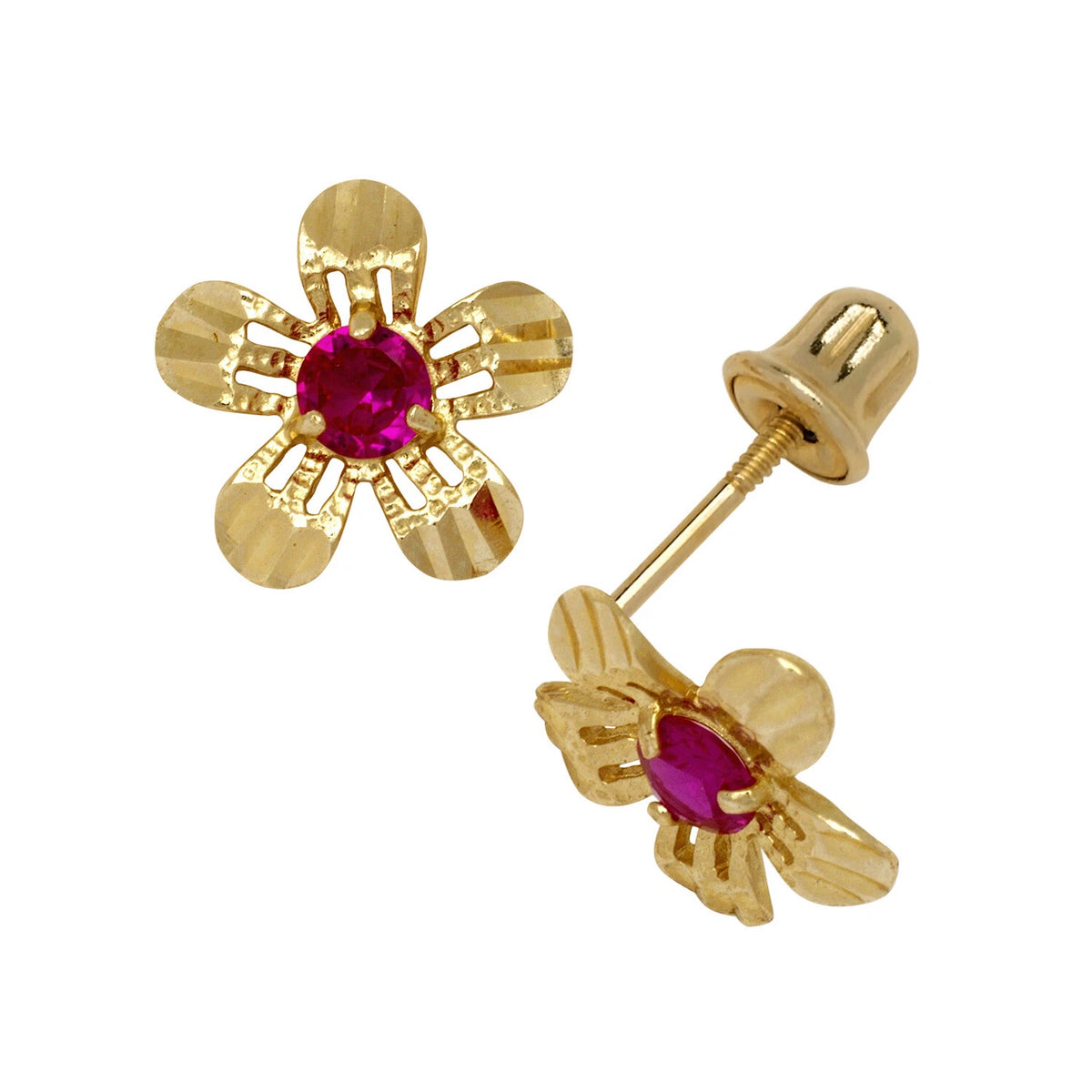 14K Yellow or White Gold Cubic Zirconia Flower Earrings with Screw Back