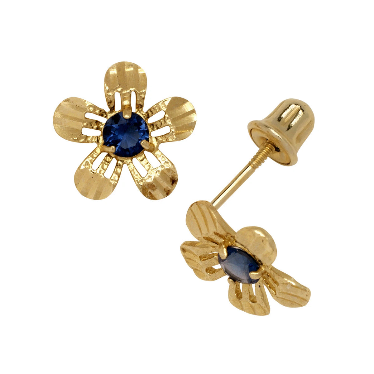 14K Yellow or White Gold Cubic Zirconia Flower Earrings with Screw Back