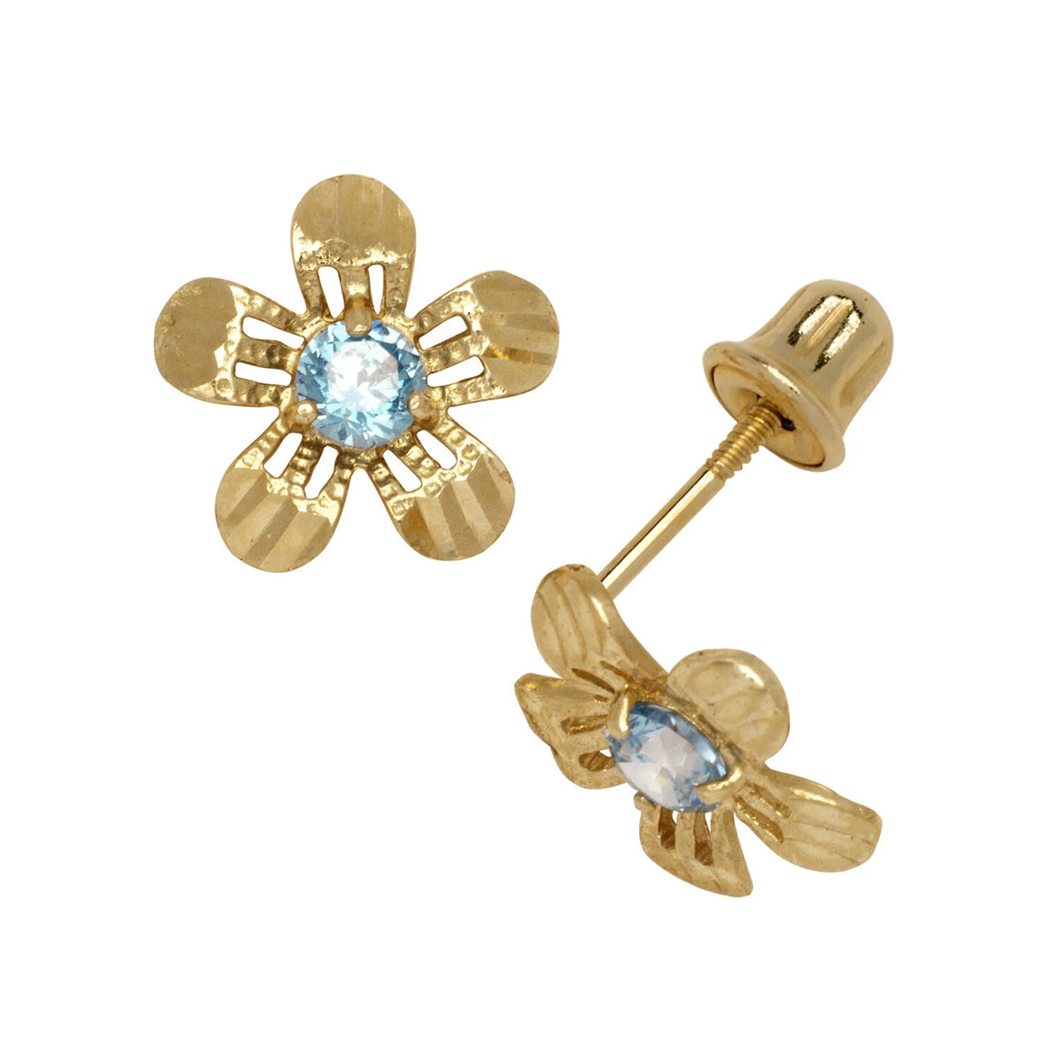 14K Yellow or White Gold Cubic Zirconia Flower Earrings with Screw Back