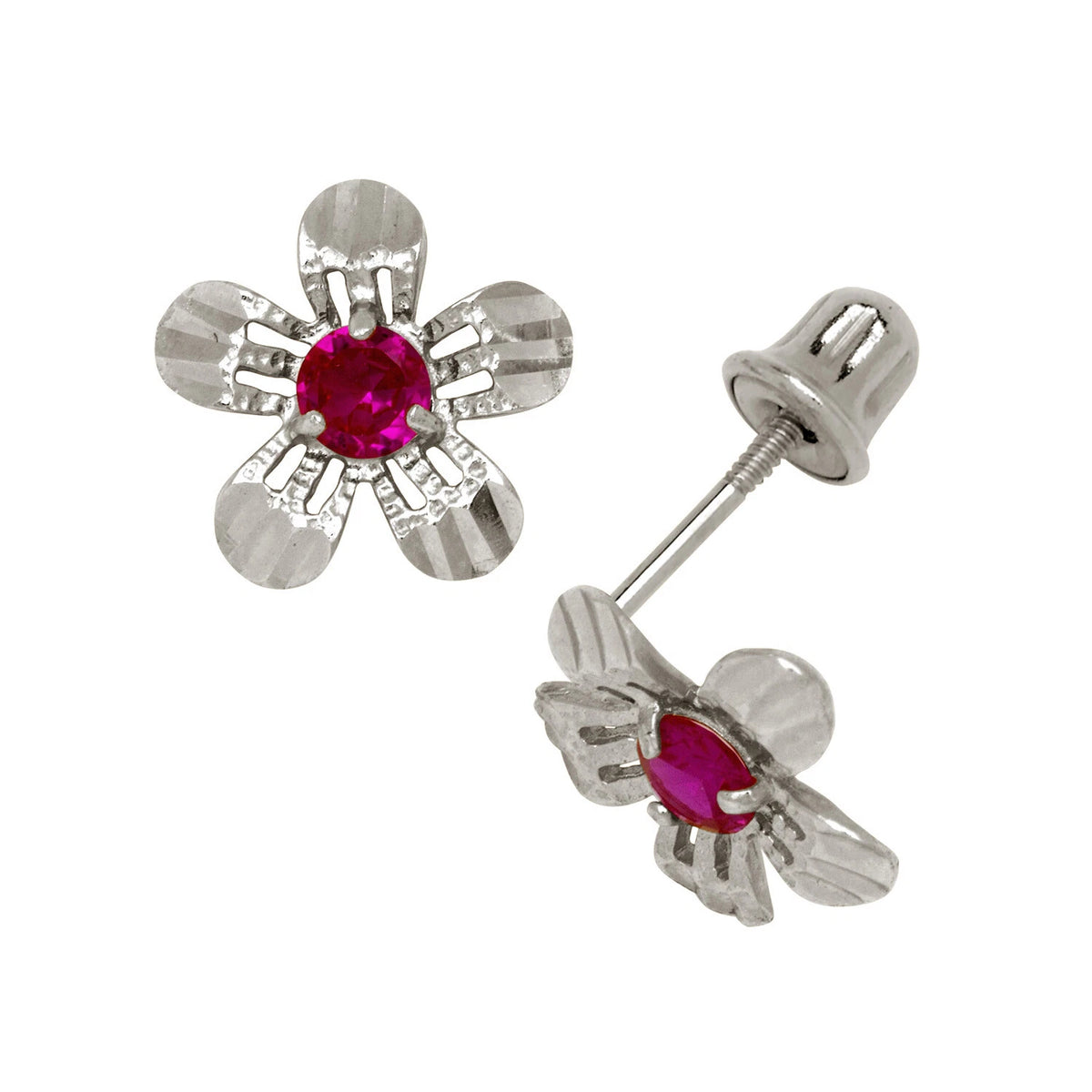 14K Yellow or White Gold Cubic Zirconia Flower Earrings with Screw Back