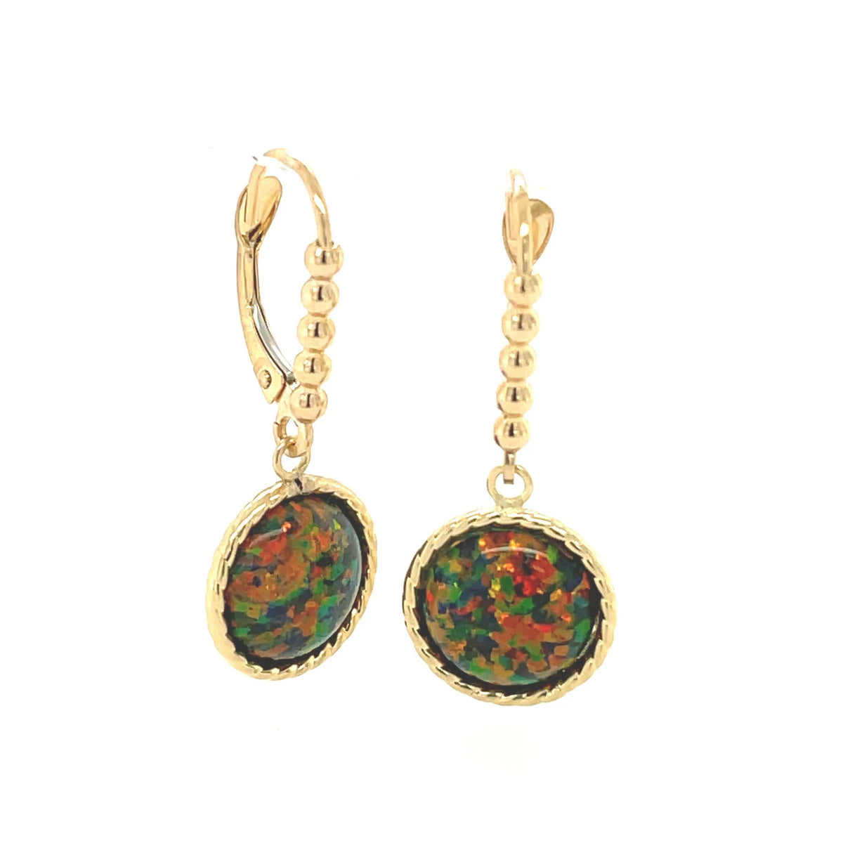 14K Yellow or White Gold Flat Opal Leverback Earrings