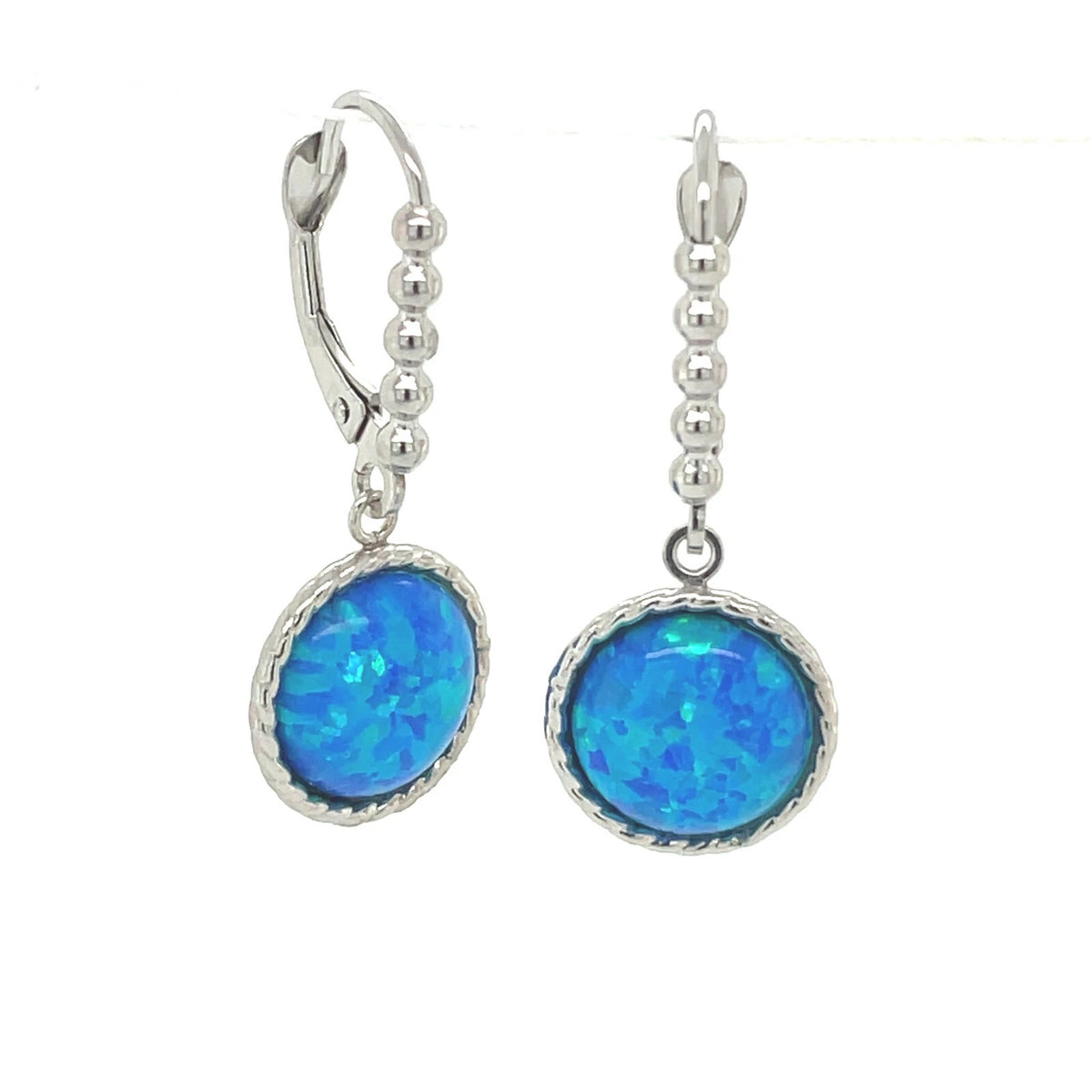 14K Yellow or White Gold Flat Opal Leverback Earrings