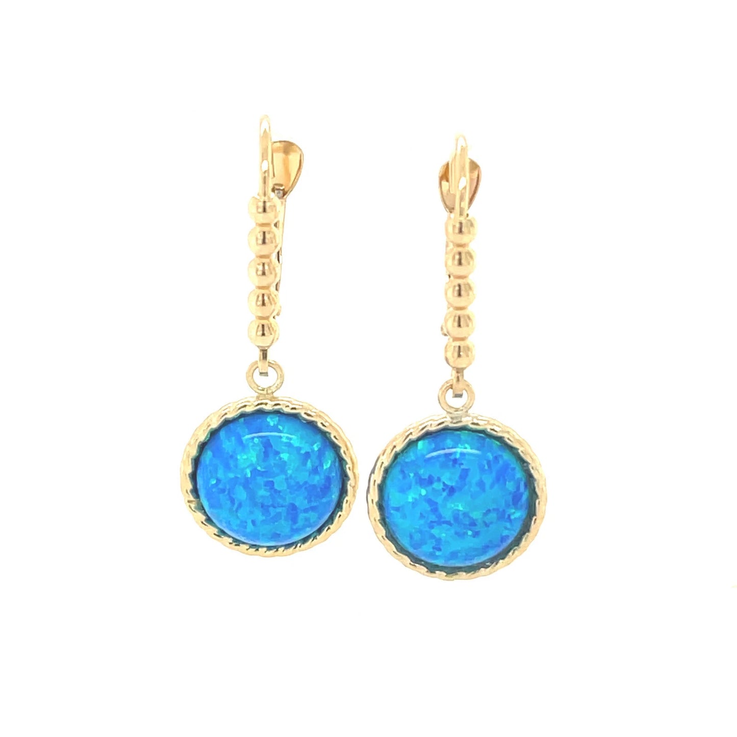14K Yellow or White Gold Flat Opal Leverback Earrings