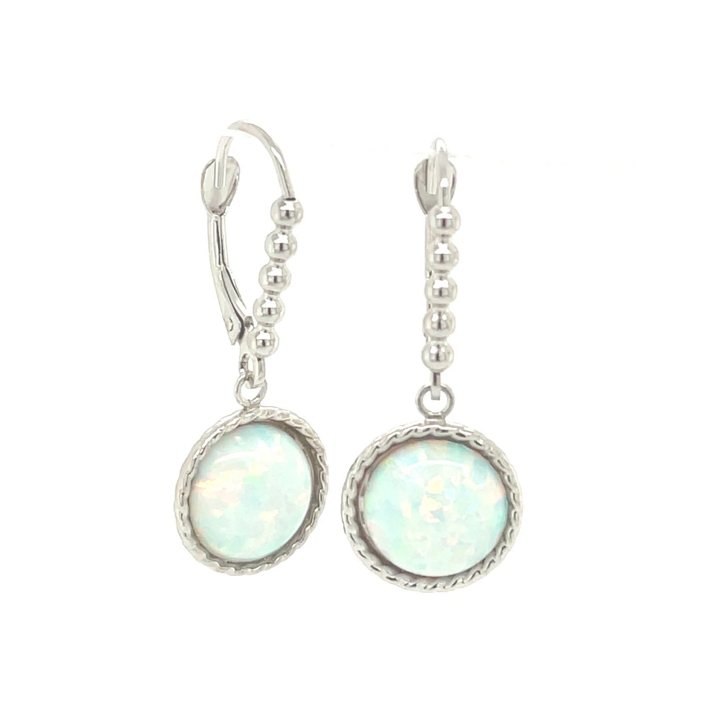 14K Yellow or White Gold Flat Opal Leverback Earrings