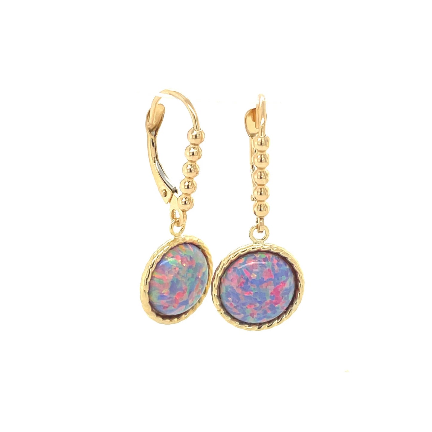 14K Yellow or White Gold Flat Opal Leverback Earrings