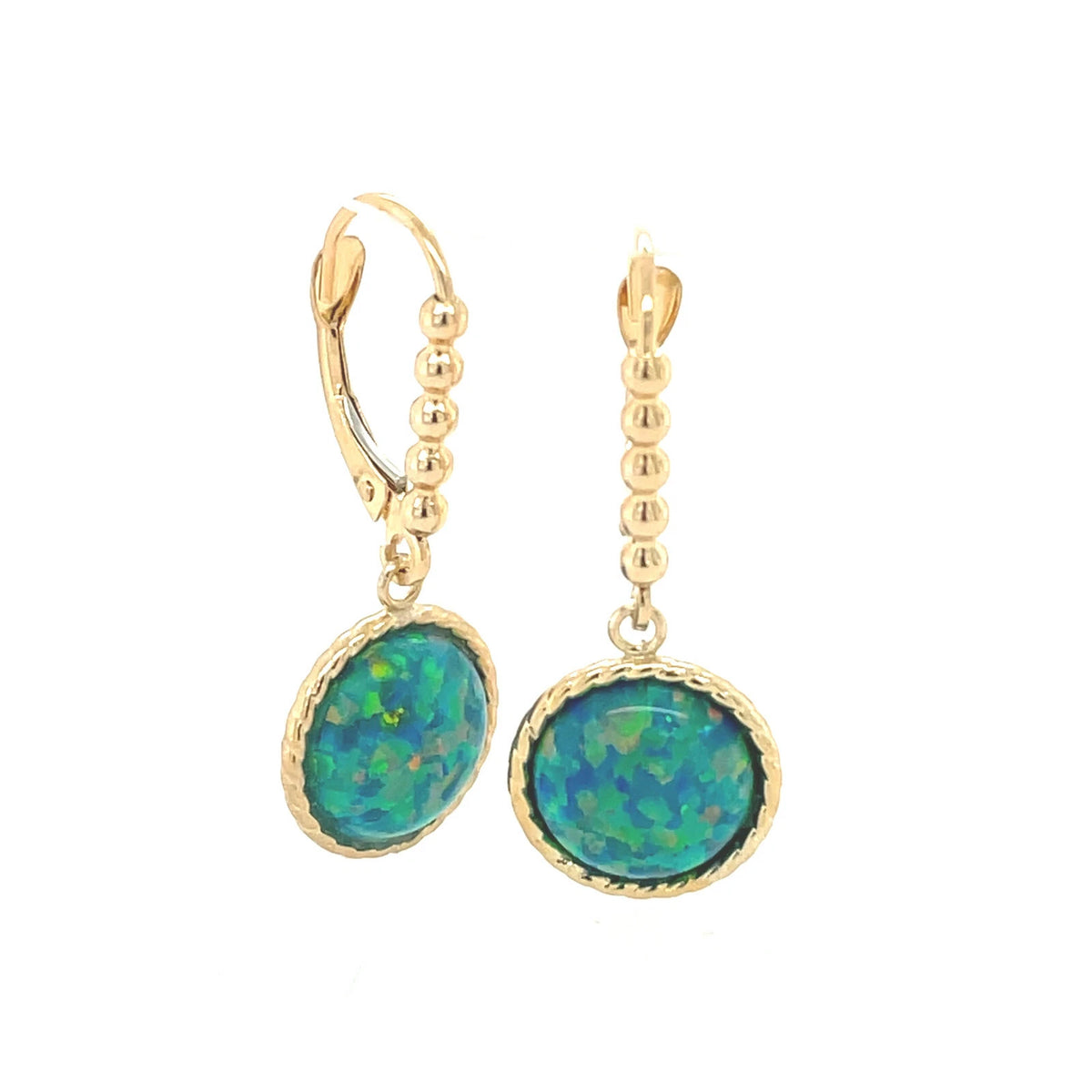 14K Yellow or White Gold Flat Opal Leverback Earrings