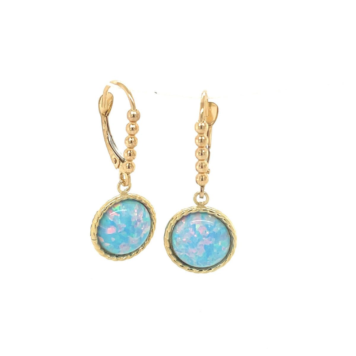 14K Yellow or White Gold Flat Opal Leverback Earrings