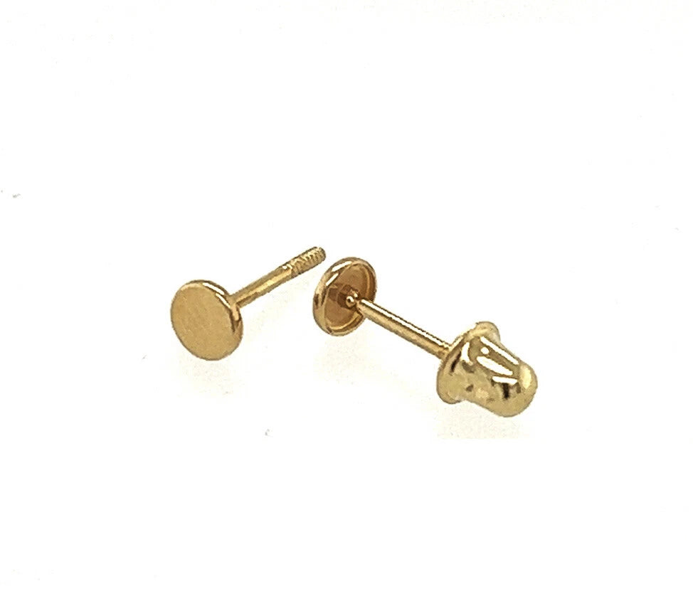 14K Yellow or White Gold Flat Round Earrings with Screw Back