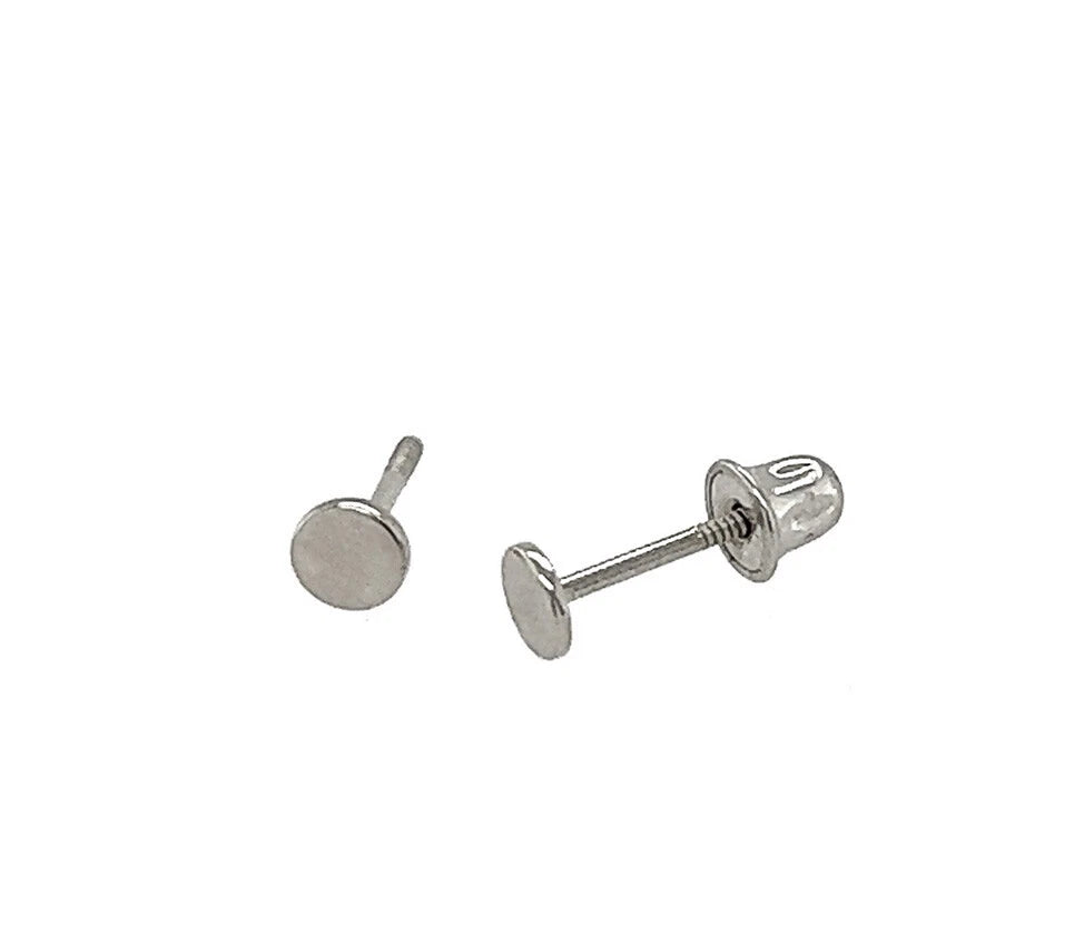 14K Yellow or White Gold Flat Round Earrings with Screw Back