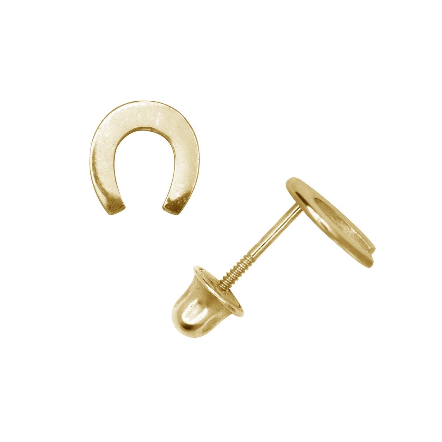 14K Yellow or White Gold Horse Shoes Earrings with Screw Back