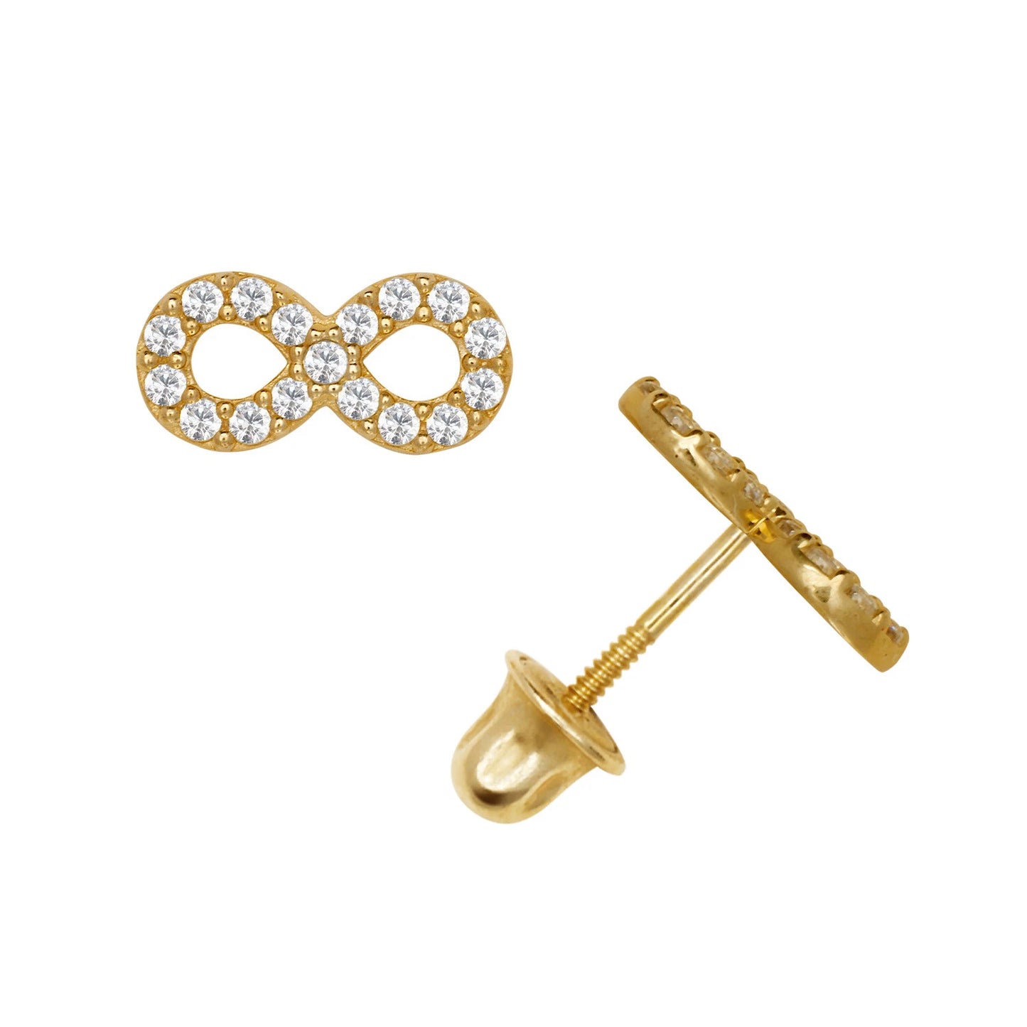 14K Yellow or white Gold CZ Infinity Stud Earrings