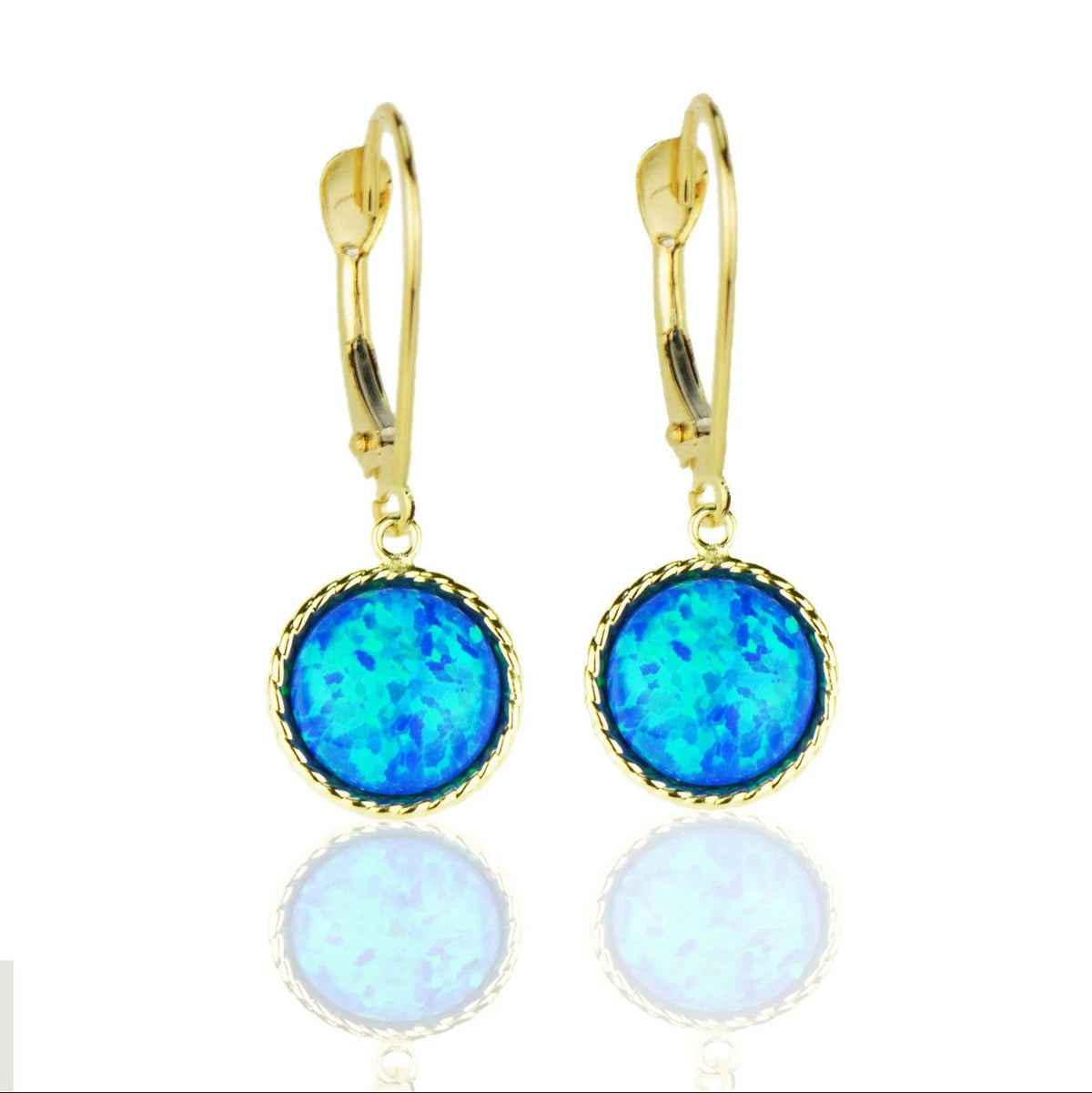 14k-Yellow-Gold-Opal Flat Dangle Leverback Earrings