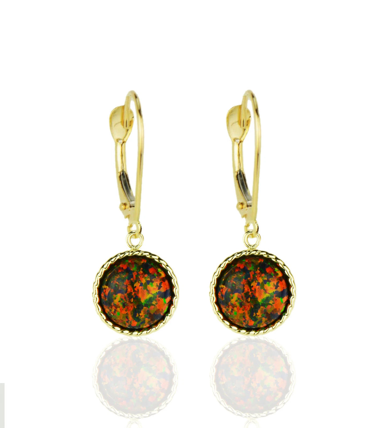 14k-Yellow-Gold-Opal Flat Dangle Leverback Earrings