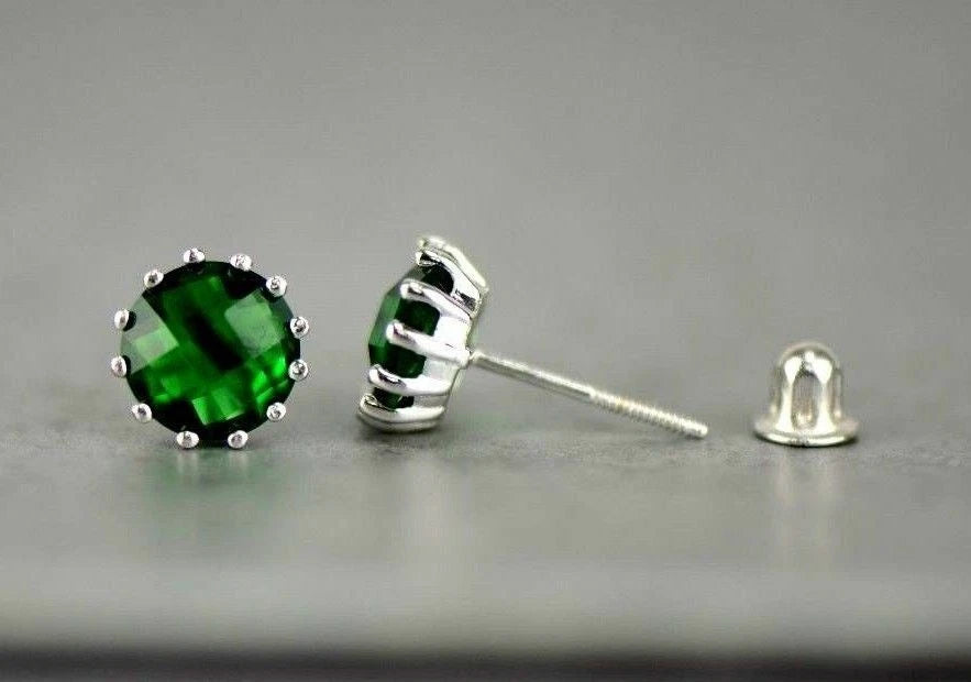 14k Solid White Gold 6mm Round Birthstone Stud Earrings with Screw Back