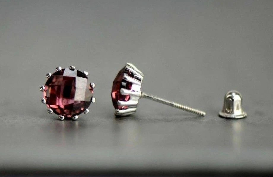 14k Solid White Gold 6mm Round Birthstone Stud Earrings with Screw Back