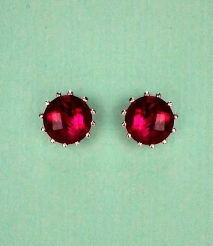 14k Solid White Gold 6mm Round Birthstone Stud Earrings with Screw Back