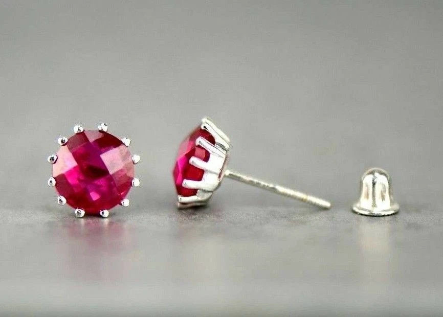 14k Solid White Gold 6mm Round Birthstone Stud Earrings with Screw Back
