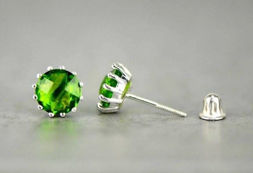 14k Solid White Gold 6mm Round Birthstone Stud Earrings with Screw Back